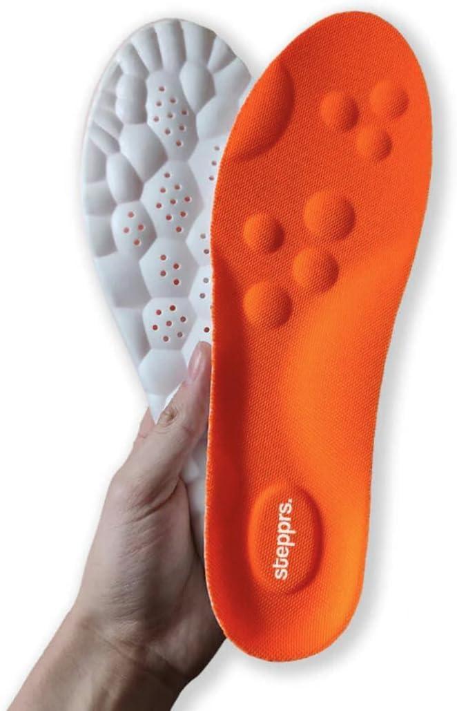 Original Stepprs Comfort Shoe Insoles for Men Women Adjustable Size 4D Memory Foam Cloud Soles Arch Support Improved Posture (Orange, US Men 8-13.5)