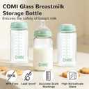 COMI Wide Neck Glass Breastmilk Collection n Storage Bottle, 2 Packs,10oz with Screw Ring Sealing Disk,Re-markable Sealing Disc,BPA Free,Fits Breast Pumps&Nipples(2 Green Lids)