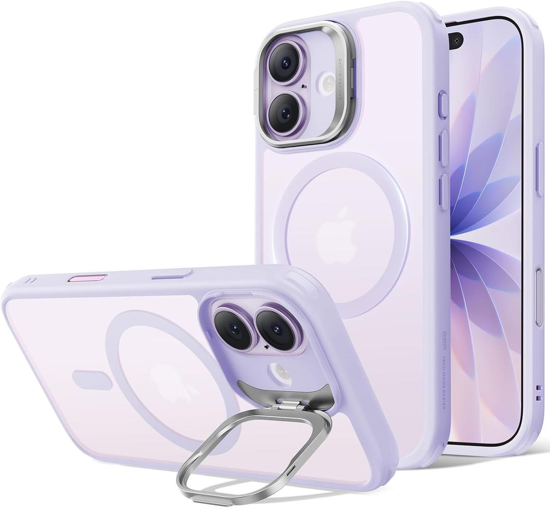 ESR for iPhone 17 Case with Stash Stand, Compatible with MagSafe, Military-Grade Drop Protection Magnetic Phone Case, Scratch-Resistant Back Cover,Frosted Light Purple
