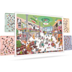 Playboda 2-in-1 Rotating & Tilting Puzzle Board for 1500Piece Puzzles with 4 Color Drawers and Cover, 32"x24" Portable Spinning Plastic Jigsaw Puzzle Table for Adults