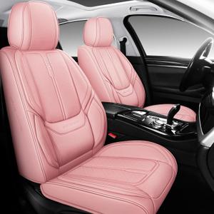 Full Coverage Leather Car Seat Covers Full Set Universal Fit for Most Cars Sedans Trucks SUVs with Waterproof Leatherette in Automotive Seat Cover Accessories (Pink, Front Pair(2 pcs))