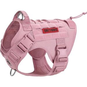 OneTigris Tactical Dog Harness Vest, No-Pull Service Dog Vest with Hook & Loop Panels, Adjustable Dog Vest Harness for Walking Hiking Training(Pink, XL)