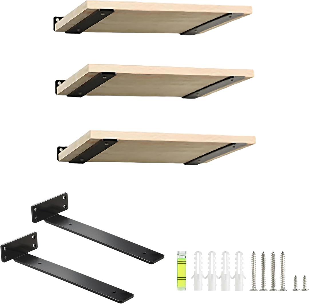 HEART ART Floating Shelf Bracket 12 Inch,2 Pack Heavy Duty Shelf Brackets,L Brackets for Shelves Black,12L x 1.6H x1.6W