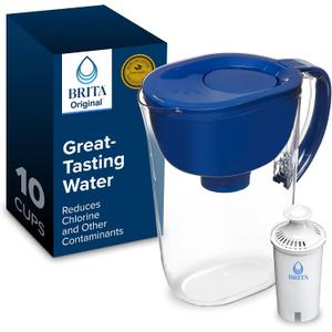 Brita Large Water Filter Pitcher for Tap and Drinking Water with SmartLight Change Indicator, Includes 1 Standard Filter, BPA-Free, Lasts 2 Months, 10-Cup Capacity, Mazarine Blue