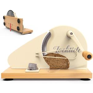 Foldable Extra Large Manual Bread Slicer for Sourdough Bread - Adjustable Thickness & Evenly Slice, with Knob and Scale, Folding Woodbase, Suction Cups and Bread Guide for Bagel, Sandwiches, Toast (Cream)