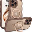 Magnetic for iPhone 16 Pro Case with Ring Stand,[Compatible with Magsafe] Curly Wave Frame Phone Case Translucent Matte TPU Bumper Shockproof Protective Cover for iPhone 16 Pro,Desert Titanium