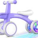 Umatoll Colorful Lighting Baby Balance Bike for 1 Year Old Boys Girls, 12-24 Months Toddler Bike with Basket, Adjustable Seat, First Birthday Gift (Purple)