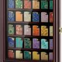 Silipull 30 Lighter Display Case Wall Mount Display Case for Lighter Detachable Wooden Cabinet W/98% UV Acrylic Door Lockable Spoon Storage Box for Collection, 14.1 x 11.42 x 1.57 Inch, Cherry Finish