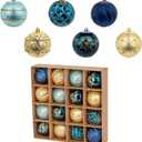 80mm/3.15" Luxury Navy and Gold Christmas Tree Ornaments Balls, 16 Pcs Shatterproof Plastic Baubles Decorations for Xmas Trees, Wreath, Garland, Party, Wedding (Blue and Gold)