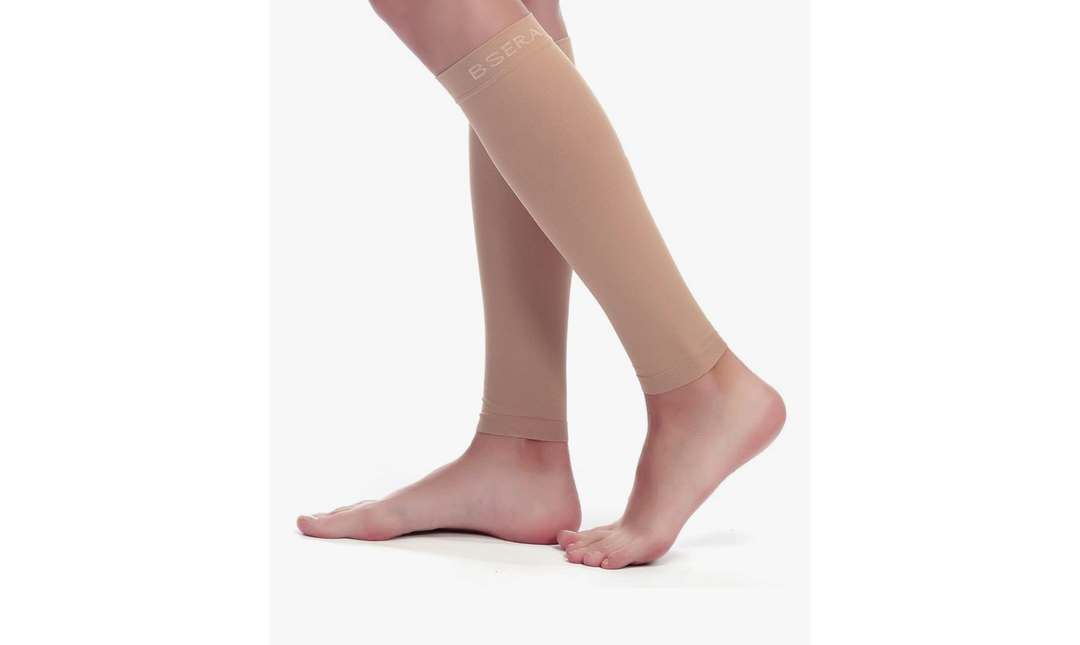 BSERA Calf Compression Sleeve Women, 2 Pairs 20-30mmHg Footless Compression Socks for Swelling Shin Splints Varicose Veins