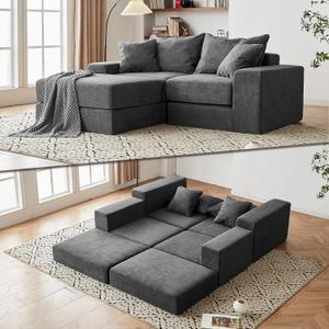 Modular Sectional Loveaeat Cloud Sofa, Boneless Couch with Non Slip Base, Cozy Sleeper Sofa for Customizable Living Spaces, Modern Modular Couch with L-Shape Chaise, Deep Seat & No Assembly, Grey (79''*68.8''*25.6'')