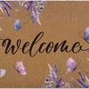 Lavender Floral Welcome Door Mat, Purple Cute Flower Butterfly Artificial Coir Front Door Mat Indoor Outdoor Entrance, Farmhouse Rustic Doormat Rug for Porch Entryway Patio Decor,17X30 Inch