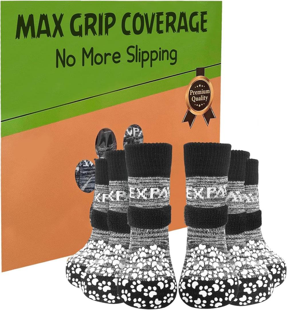 EXPAWLORER 6Pcs Anti-Slip Dog Socks to Prevent Licking Paws,Dog Shoes for Hot/Cold Pavement,Best Paw Protector Traction Control on Hardwood Floor,Dog Booties for Puppy Small Medium Large Senior Dogs (Grey)