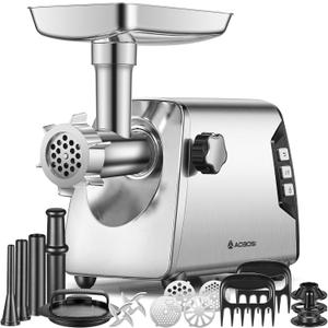 AAOBOSI #12 Meat Grinder, [3000W] 3 Speed Meat Grinder Heavy Duty: Built-in Storage Box, 2 Blades,4 Plates,3 Sausage Stuffers,Kibbe Kit,Meat Claw & Burger Press, for Home & Kitchen Use (Stainless Steel)