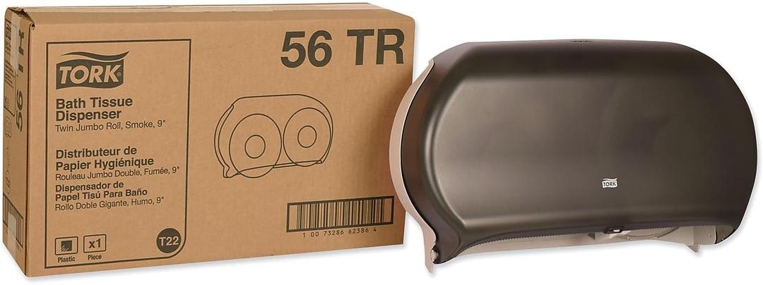 Tork Twin Jumbo Roll Bath Tissue Dispenser, 19.29 x 5.51 x 11.83, Smoke/Gray (TRK56TR)