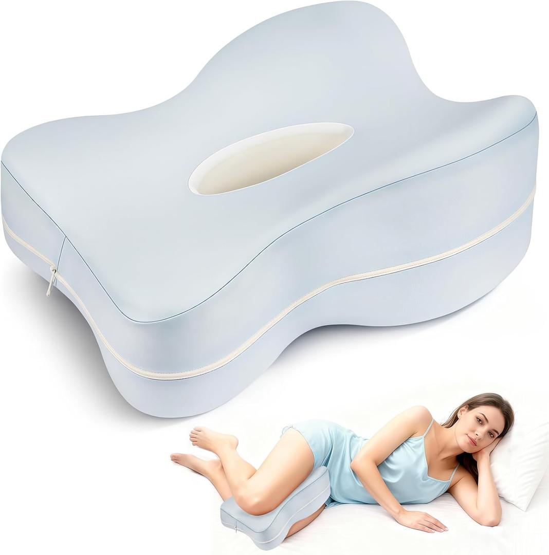 Lengthened Knee Pillow for Side Sleepers Fully Support Thighs and Knees, Breathable Leg Pillow for Side Sleeping,Plush Support Memory Foam Soothing Relief for Hips, Knees, Joints, Nerves & Muscles