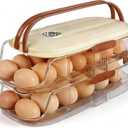 Egg Holder For Fridge, Clear Egg Organizer For Refrigerator With Lid And Handle, Automatic Rolling Eggs Holder For Fridge, Eggs Container For Counter Top, Kitchen, Outdoor (Double Column)