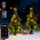 2 Pack Pre-lit Christmas Tree with Remote, Battery Operated with Timer, Smart Multi-Color & Warm White Lights, Music Sync, Artificial Christmas Tree for Outdoor Porch, Urn Filler, Xmas Decor