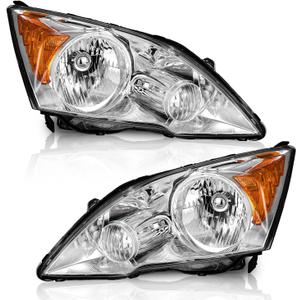 WEELMOTO for 2007-2011 HONDA CR-V EX, EX-L, LX, SE [4-Door Sport Utility] Headlights Pair Headlamp set Chrome Housing Amber Reflector Left+Right Side