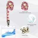 2 x Lanyardio Stretchy Scrunchie Lanyard for ID Badges Keys, Cute Teacher Lanyard for Women with 2 Card Holders 19.6 Inch (Pink Flower)