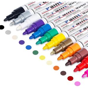 Oil Based Paint Pen, Permanent Paint Marker: Quick-Dry, Waterproof Marker Set of 12 for Rock Painting, Glass, Fabric, Ceramic, Wood, Metal, Mug, Plastic, Stone, Christmas Art Craft Supplies Kit (12 Colors)