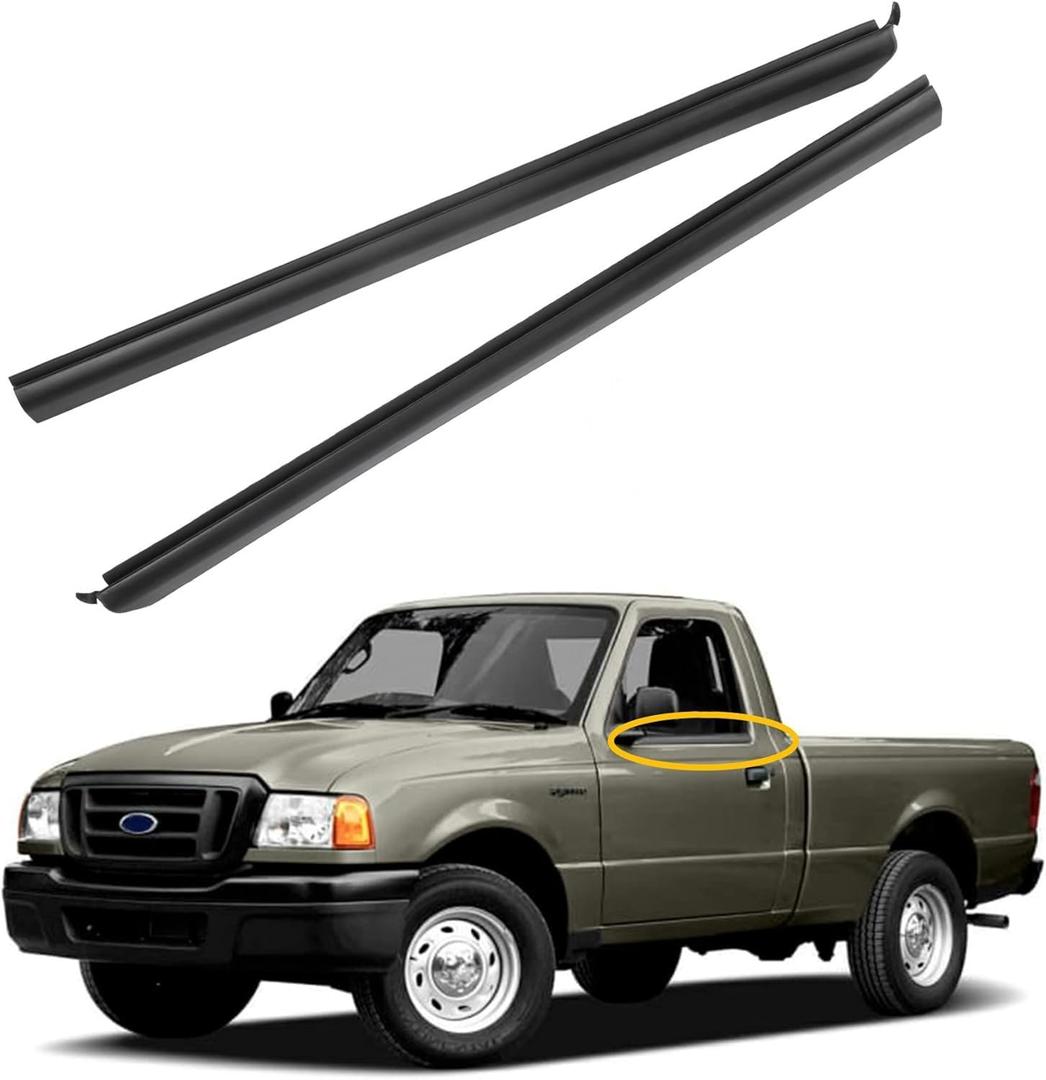 Window Trim Seal, Weather Strip Belt Set, Compatible with 1999-2011 Ford Ranger, Replaces# 6L5Z-1021452-AA, 6L5Z-1021453-AA, Exterior Lower Door Window Weather Stripping, Window Rubber Moulding (Pair)