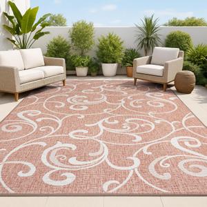JONATHAN Y All-Over Scroll Indoor Outdoor Area Rug 4X6 Salmon/Cream, Maribel Traditional Classic for Backyard, Patio, Porch, Easy-Cleaning, High Traffic, Pet-Friendly, Non-Shedding (TSN205A-4)