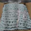 Bigacogo Chunky Knit Throw Blanket for Couch, 51x63 inches, 100% Hand Knitted with Thick Jumbo Chenille Yarn, Cozy Soft Large Rope Knot Cable Crochet Blankets for Sofa Bed Living Room, Mint