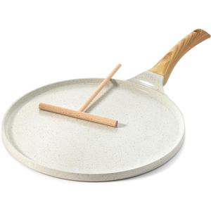 SENSARTE Nonstick Crepe Pan with Spreader, 10-Inch Natural Ceramic Coating Dosa Pan Pancake Flat Skillet Tawa Griddle with Stay-Cool Handle, Induction Compatible (White)