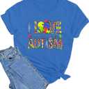 Autism Awareness Shirt Women Autistic Support Graphic Shirts Special Education Tops Casual Mental Health Short Sleeve Tee Light Blue (L)