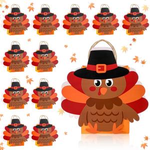 ForraFun 12 Pcs Thanksgiving Turkey Gift Bags Bulk Funny 3D Shape Turkey Thanksgiving Bags with Handles for Fall Party Favors Supplies Autumn Decorations Treats Goodies Friendsgiving Gifts Exchange