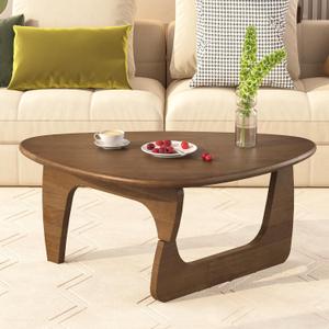 Mid Century Modern Coffee Table - Walnut Solid Wood Coffee Table for Living Room, Small Unique Triangle Wooden Center Tables, Oval Funky Tea Tables Suitable for Bedroom Home (35.4 * 23.6 * 16.5in), 35.4x23.6x16.5 Inch