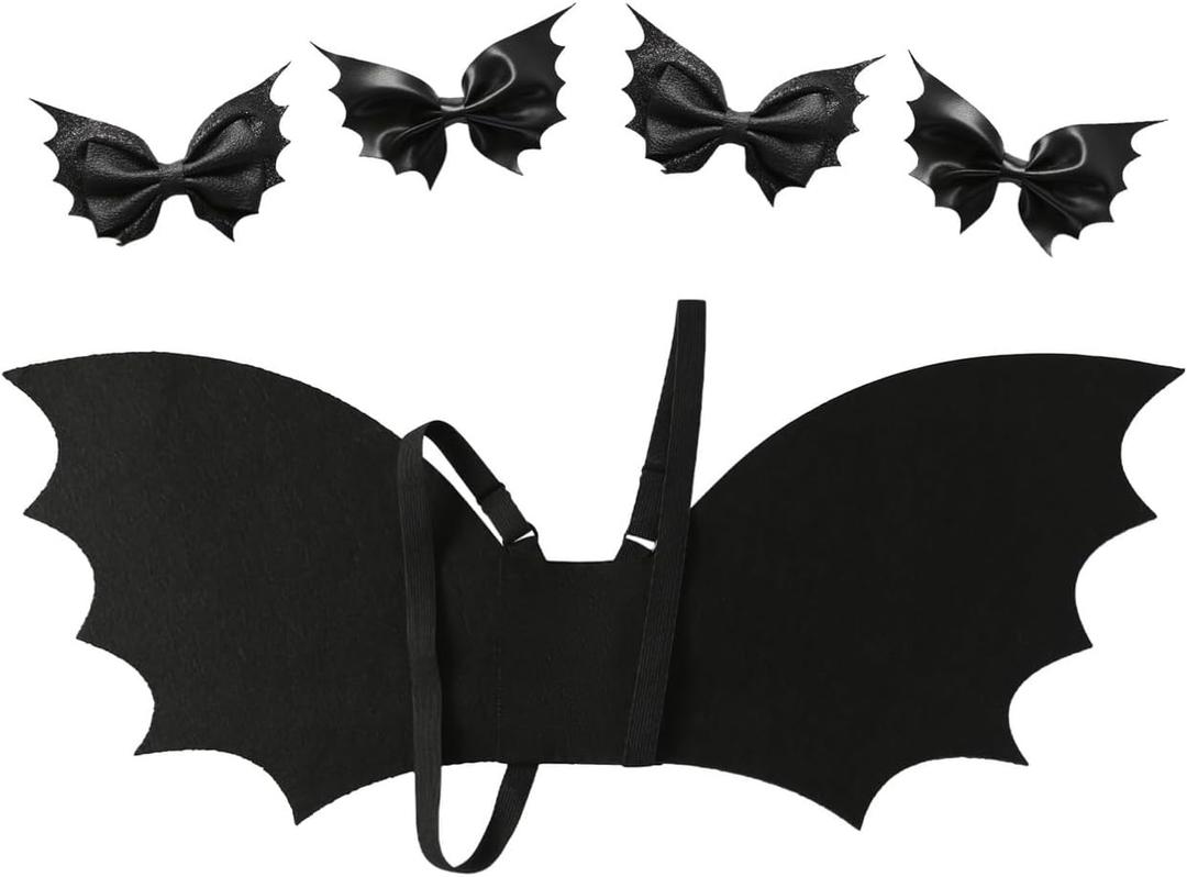 JiaDuo Black Bat Wing with 4pc Bat Hair Bows Kids Girls Halloween Costume Accessories