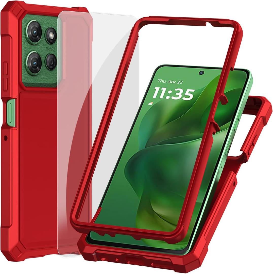 Ailiber for Moto G Power 5G 2025 Phone Case, Motorola Moto G Power 2025 Case with Screen Protector, Dual Layer TPU Bumper Protective, Rugged Silicone Scratch Resistant, Shockproof Cover-Red