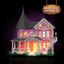 Pink Palace House Building Set with Lights, Halloween Haunted House Blocks Toy, Halloween House Kit for Kids Adults, Compatible with Lego, Christmas for Girls and Boys, Aged 8+ (1349PCS)