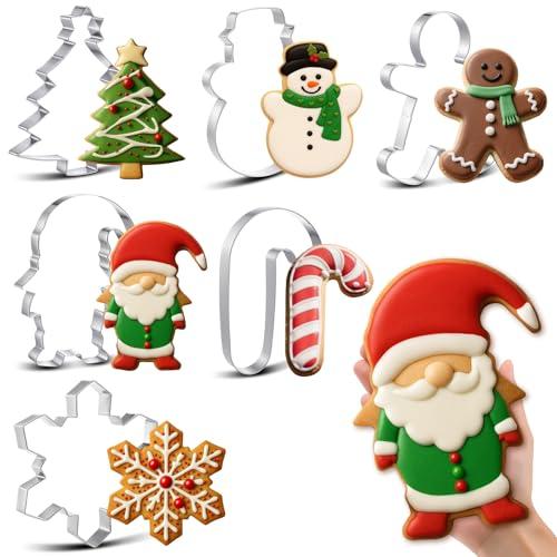 Teenyyou 6 Pcs Large Christmas Cookie Cutters 8" Holiday Cookie Cutter Stainless Steel Metal Christmas Baking Molds, Xmas Tree, Snowman, Gingerbread Men, Gnome, Candy Cane, Snowflake