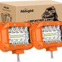 Nilight LED Light Bar 2PC 4Inch 60W Flood Spot Combo Triple Row Driving Lamp Roof Bumper Off Road Work Lights for Van Camper Wagon Car Pickup Golf Cart ATV UTV SUV Truck Boat 4x4 (2Pcs Amber Shell with White Light)