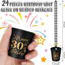 Sureio 24 Pcs 30th Birthday Party Favors Shot Glass Necklaces Cups Bulk for Women Men Guests, Plastic Gold and Black Shot Necklace Cups for Birthday Anniversary Supplies