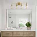 Gold Bathroom Vanity Light 4-Light Bathroom Vanity Light Fixtures Over Mirror with Clear Glass Shade 30.7 inch Wall Sconce Lighting Bath(Exclude E26 Bulb), 4 Light with Clear Globe