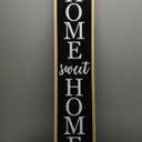 Outdoor 2in1 Welcome Sign for Front Porch Standing 45"X9" Long Vertical Leaner Tall Wood Framed Modren Rustic Farmhouse Large Home Sweet Home Signs Front Door For Outside Decor (Wood Black)