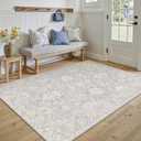 5x7 Blue Cream Washable Area Rug for Living Room Bedroom Neutral Floral Soft Non Slip Rug Low Pile Distressed Carpet for Dining Room Nursery Office Indoor