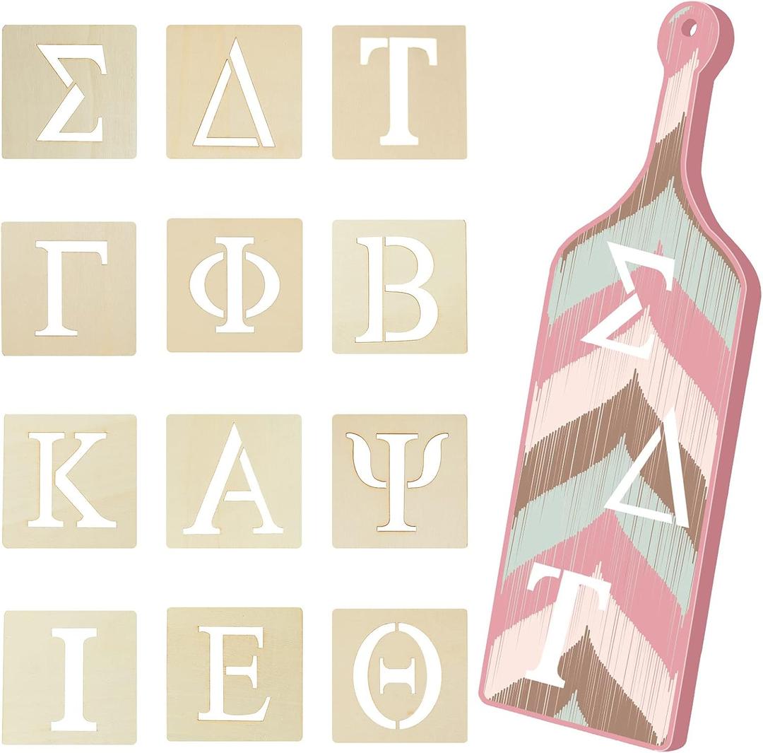 Blulu 24 Pcs 4 inch Greek Letter Stencils Alphabet Painting Wooden Greek Letters for Graduation Paddles Wooden Paddles Graduation DIY Crafts, Not Include Paddle
