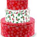 Steel Mill & Co Tin Containers with Lids, 3 Pack Christmas Cookie Tins, Festive Cookie Tins for Gift Giving & Holiday Treats, Round Metal Nesting Containers, Large Medium Small, Snowflake & Holly