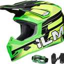 ILM Youth Kids Dirt Bike Helmets ATV Motocross Motorcycle Off-Road Dirtbike Full Face Dot Four Wheeler Helmet Combo Gloves Goggles for Boys Girls Model H613(Fluorescent, Small)