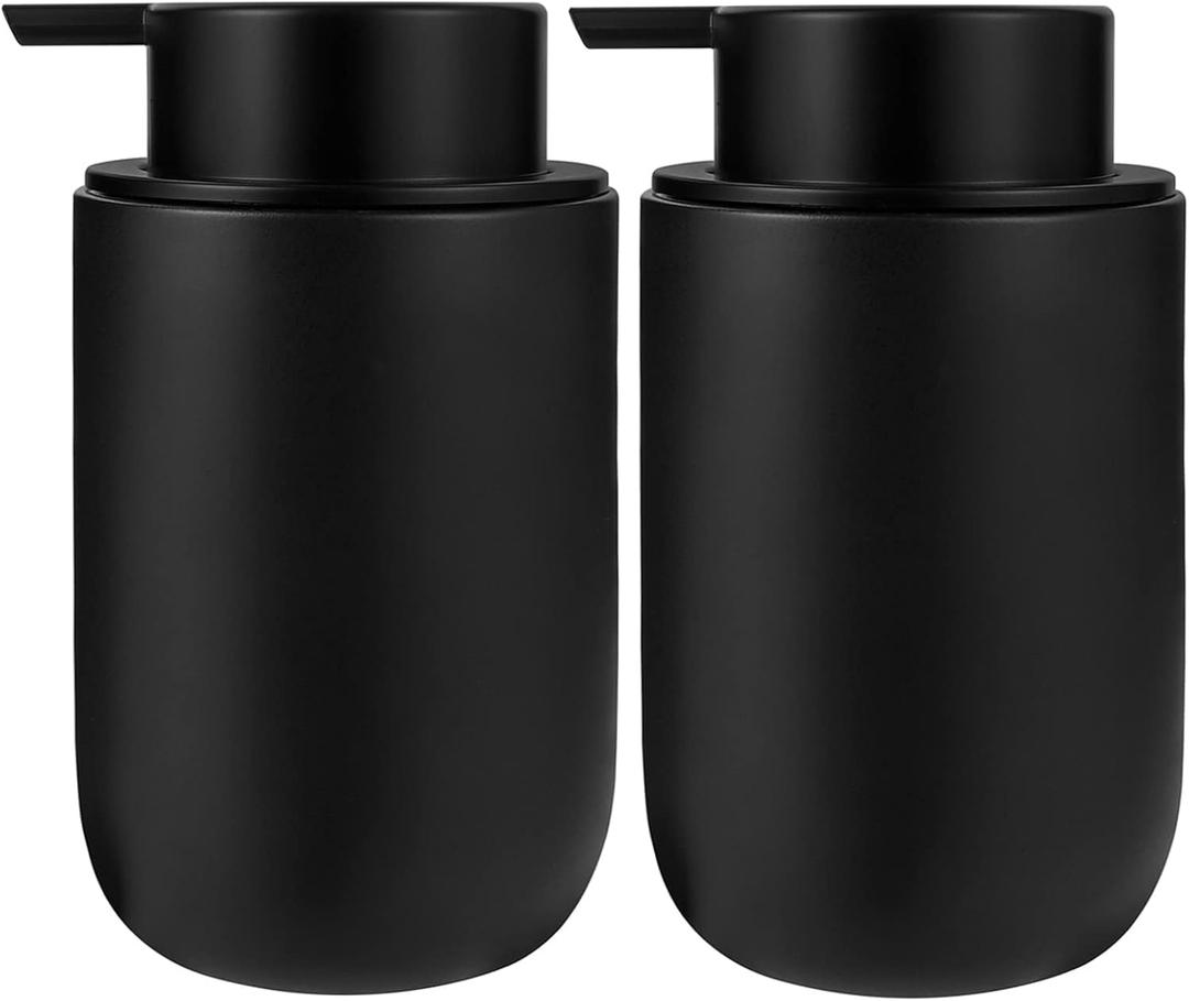 Foaming Soap Dispenser Thick Ceramic Foam Hand Soap Dispenser for Bathroom or Kitchen Sink, Liquid Pump Bottles for Hand soap, Body Wash, 2 Pack Black