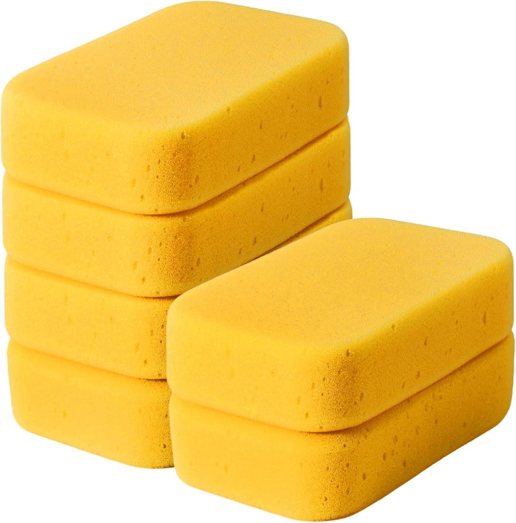 6 Pcs Large Sponges Bulk, 7.5 x 5.5 x 1.9 Inch Grouting Car Wash Sponge,Cleaning and Washing Sponge, Large Cleaning Sponges for Dishes, Car, Tile, Kitchen, Bathroom (Yellow)
