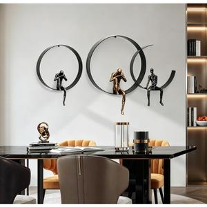 ZSKXJBPF Wall Decor, Metal & Resin 3D Wall Art, Minimalist Modern Art Work Ornaments, Thinker Wall Sculpture for Living Room Bedroom Kitchen Office Gift (3 Piece, 39.9 Inch)