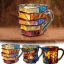 Painted Book Mug, Novelty 3d Painted Books Coffee Mug, Unique Colorful Resin Books Stack Coffee Cup, Collection Gifts For Readers Librarians Literature Lovers (#A)