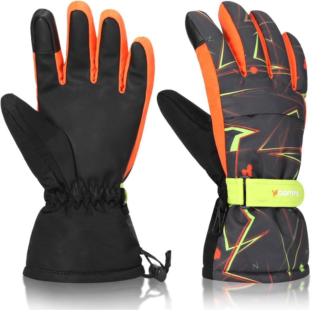 Ski Gloves for Men Women Kids - Waterproof Thermal Winter Snow Gloves, Touchscreen Compatible for Skiing, Snowboarding, Cold Weather, Parent-Child Outdoor Activities (XL(Fits Mens L and XL), Black Orange)