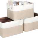 Foldable Storage Bin Collapsible Fabric Storage Basket Cube with Durable Handles Closet Organizer Bins for Organizing Shelves Drawers, Set of 3, 15" x 10" x 9.5", Beige